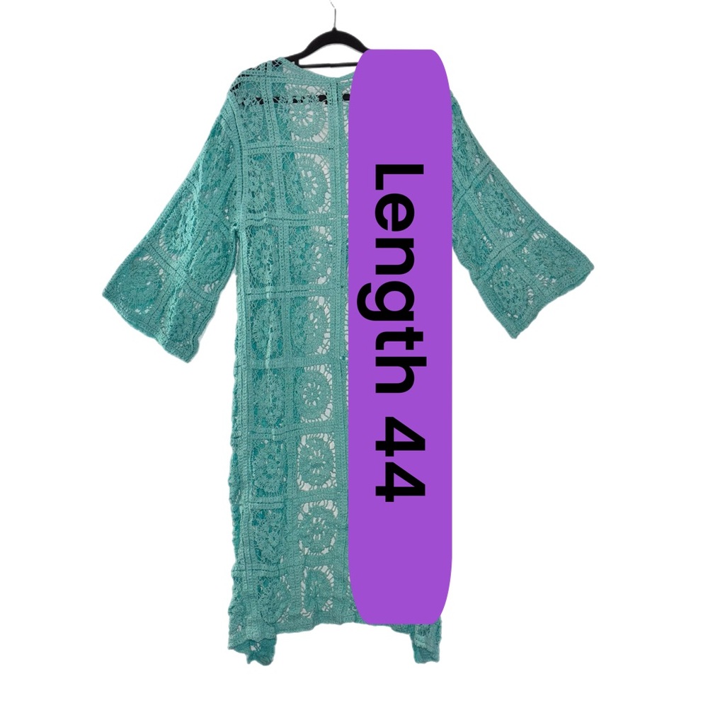 Raj Teal Crochet Open-Front Cardigan - Picture 6 of 8